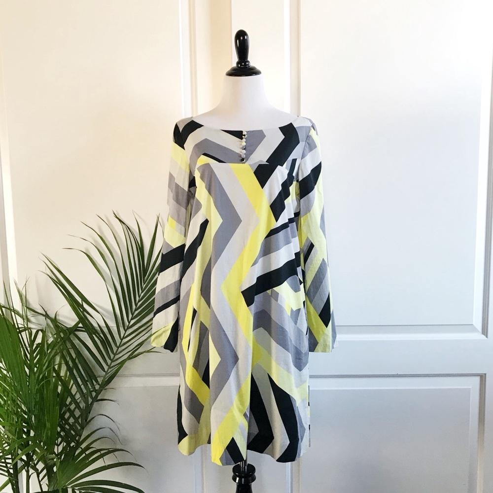 Tevrow + Chase Geometric Long Sleeve Sheath Dress